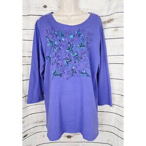 Sabaku Purple Hummingbirds Graphic T-Shirt XL Tunic 100% Cotton Art to Wear